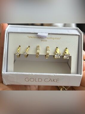 Gold-Tone Crystal Earring Trio Set by Gold Cake - Sparkling Gold Earrings
